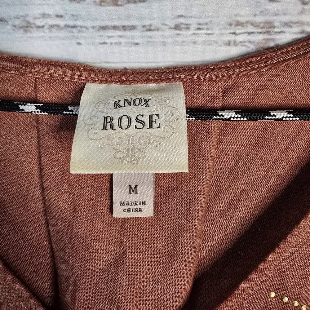 Knox Rose Womens Tunic Top Medium‎ Rust Brown Western Beaded Metallic Gold 16788 - Picture 4 of 6